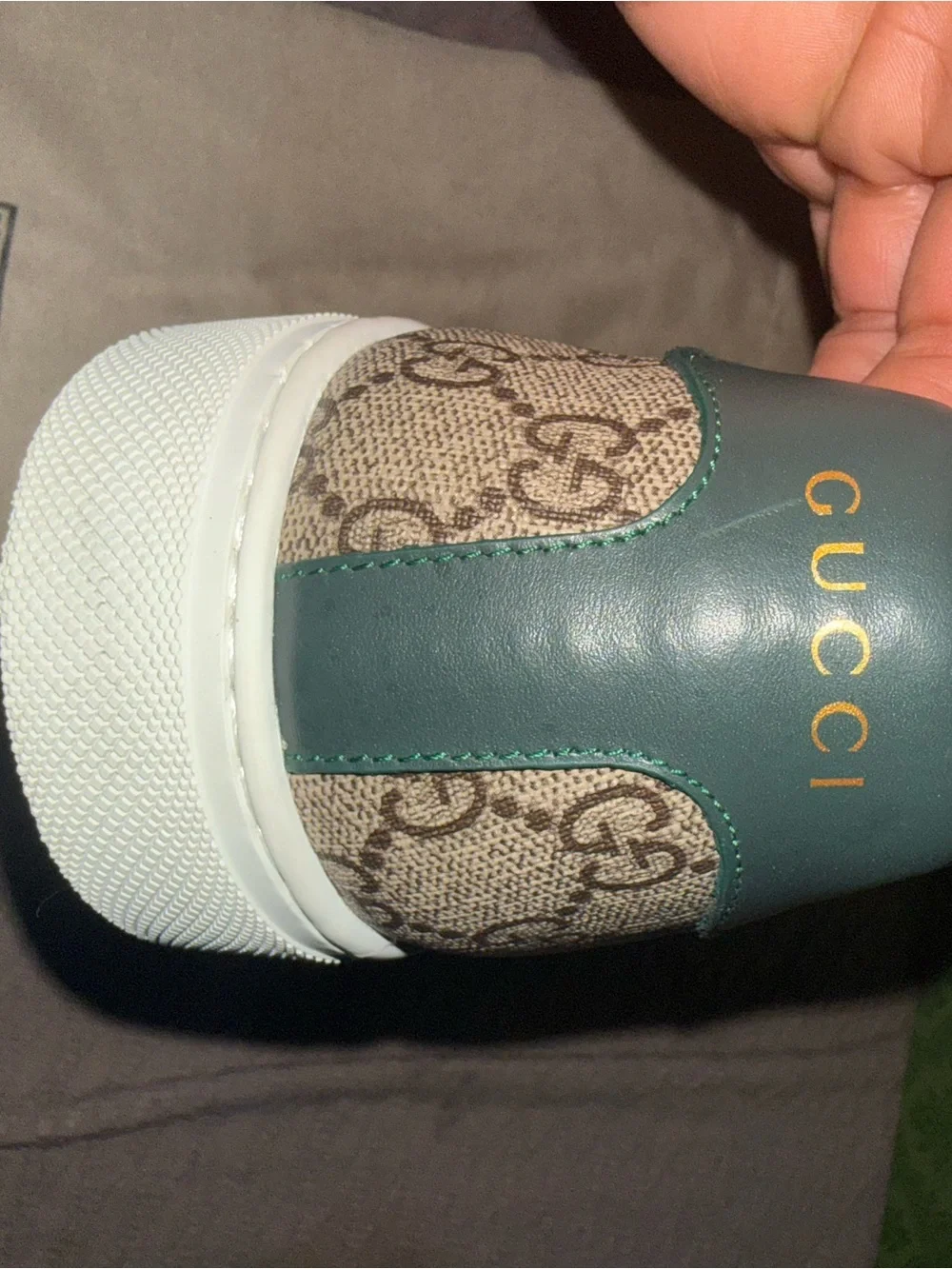 Gucci Brown GG Canvas Sneaker with White Laces and Green-Red Web